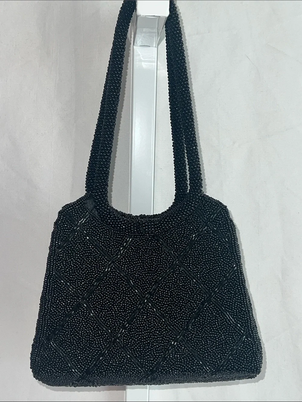 Magid Black Seed Bead Quilted Handbag Vintage 1950s-1960s